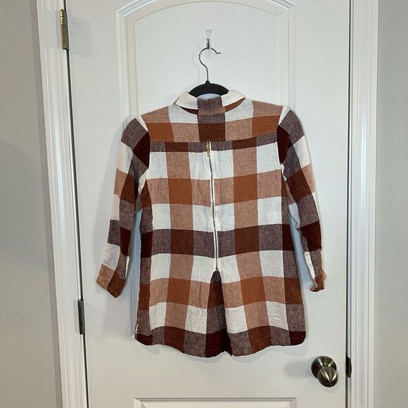 Soft Surroundings Button Up Blouse Small Petite  Linen Blend Checkered Plaid - Picture 2 of 5